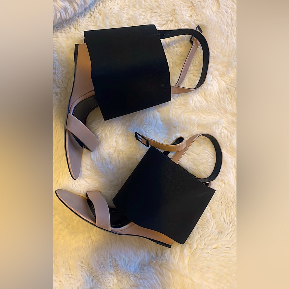 Balenciaga Black Pink New Prism Elastic Wedge Lambskin Sandals size 8US 38.5EU